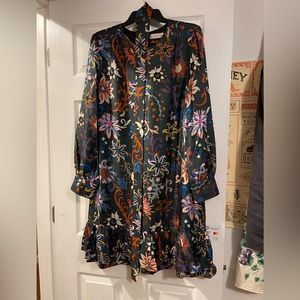 Tory Burch Eleanor Silk Twill Printed Shift Dress Black Mountain Floral Size 12